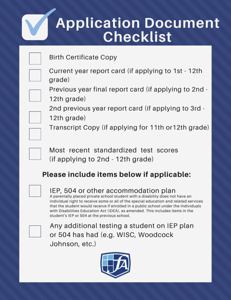 Foundation Academy Admissions Checklist